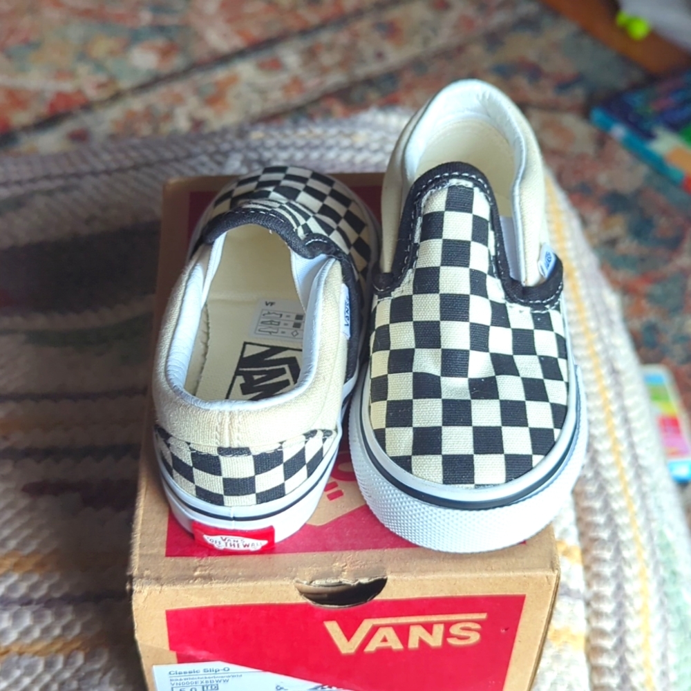 Vans classic slip on size 5C black and white checkerboard